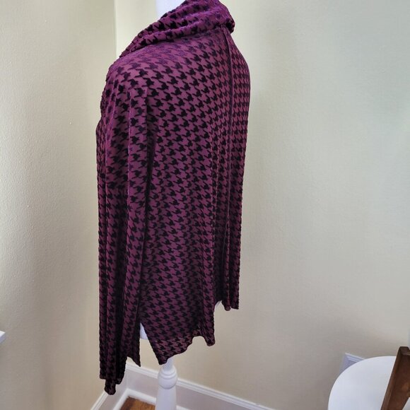 LIV by Habitat Clothes Burgundy Velvet Mesh Houndstooth Sheer Cowl Top Size M - Picture 4 of 14